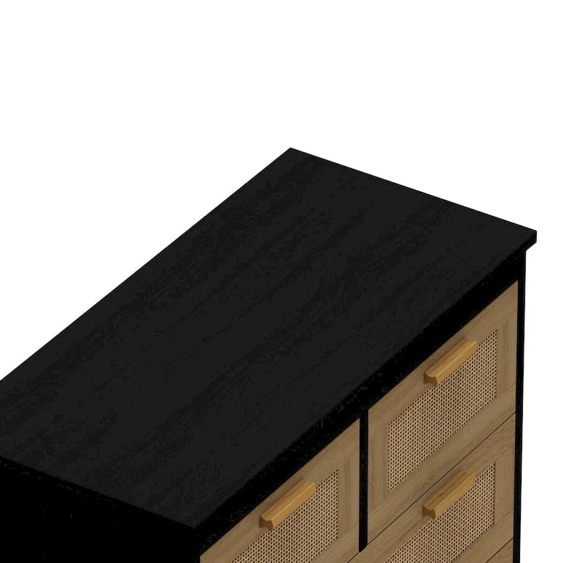 Mobile contenitore a 4 cassetti in rattan, nero/naturale, per 1 persona