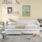 Divano letto in legno con letto estraibile e 2 cassetti portaoggetti, da una piazza e mezza a matrimoniale, per 1-2 persone, Bianco/Espresso/Grigio