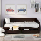 Divano letto in legno con letto estraibile e 2 cassetti portaoggetti, da una piazza e mezza a matrimoniale, per 1-2 persone, Bianco/Espresso/Grigio