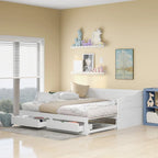 Divano letto in legno con letto estraibile e 2 cassetti portaoggetti, da una piazza e mezza a matrimoniale, per 1-2 persone, Bianco/Espresso/Grigio