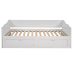 Divano letto in legno con letto estraibile e 2 cassetti portaoggetti, da una piazza e mezza a matrimoniale, per 1-2 persone, Bianco/Espresso/Grigio