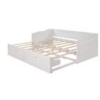 Divano letto in legno con letto estraibile e 2 cassetti portaoggetti, da una piazza e mezza a matrimoniale, per 1-2 persone, Bianco/Espresso/Grigio