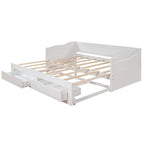 Divano letto in legno con letto estraibile e 2 cassetti portaoggetti, da una piazza e mezza a matrimoniale, per 1-2 persone, Bianco/Espresso/Grigio