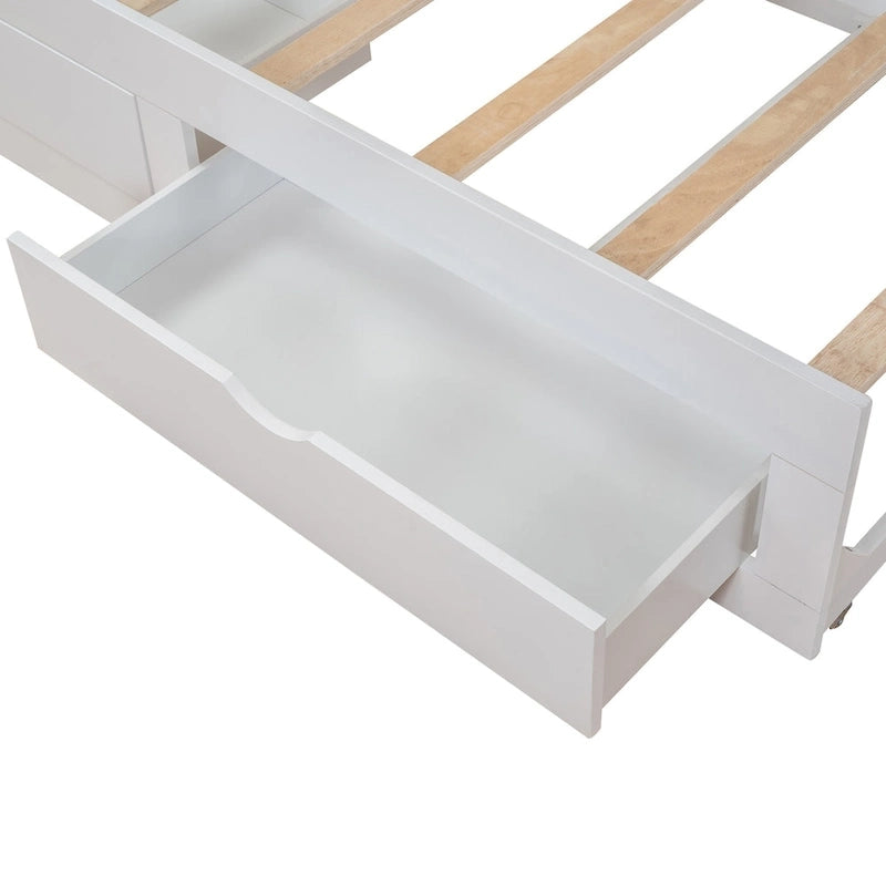 Divano letto in legno con letto estraibile e 2 cassetti portaoggetti, da una piazza e mezza a matrimoniale, per 1-2 persone, Bianco/Espresso/Grigio