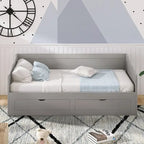 Divano letto in legno con letto estraibile e 2 cassetti portaoggetti, da una piazza e mezza a matrimoniale, per 1-2 persone, Bianco/Espresso/Grigio