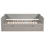Divano letto in legno con letto estraibile e 2 cassetti portaoggetti, da una piazza e mezza a matrimoniale, per 1-2 persone, Bianco/Espresso/Grigio