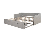 Divano letto in legno con letto estraibile e 2 cassetti portaoggetti, da una piazza e mezza a matrimoniale, per 1-2 persone, Bianco/Espresso/Grigio