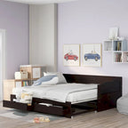 Divano letto in legno con letto estraibile e 2 cassetti portaoggetti, da una piazza e mezza a matrimoniale, per 1-2 persone, Bianco/Espresso/Grigio