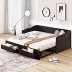 Divano letto in legno con letto estraibile e 2 cassetti portaoggetti, da una piazza e mezza a matrimoniale, per 1-2 persone, Bianco/Espresso/Grigio