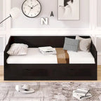 Divano letto in legno con letto estraibile e 2 cassetti portaoggetti, da una piazza e mezza a matrimoniale, per 1-2 persone, Bianco/Espresso/Grigio