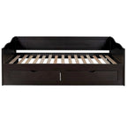 Divano letto in legno con letto estraibile e 2 cassetti portaoggetti, da una piazza e mezza a matrimoniale, per 1-2 persone, Bianco/Espresso/Grigio