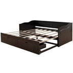 Divano letto in legno con letto estraibile e 2 cassetti portaoggetti, da una piazza e mezza a matrimoniale, per 1-2 persone, Bianco/Espresso/Grigio