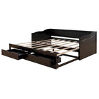 Divano letto in legno con letto estraibile e 2 cassetti portaoggetti, da una piazza e mezza a matrimoniale, per 1-2 persone, Bianco/Espresso/Grigio
