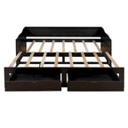 Divano letto in legno con letto estraibile e 2 cassetti portaoggetti, da una piazza e mezza a matrimoniale, per 1-2 persone, Bianco/Espresso/Grigio