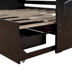 Divano letto in legno con letto estraibile e 2 cassetti portaoggetti, da una piazza e mezza a matrimoniale, per 1-2 persone, Bianco/Espresso/Grigio