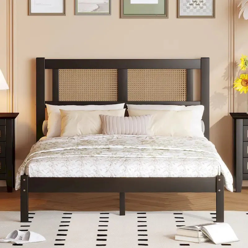 Testata letto a piattaforma in rattan bianco/nero, piazza e mezza/matrimoniale, 1 persona