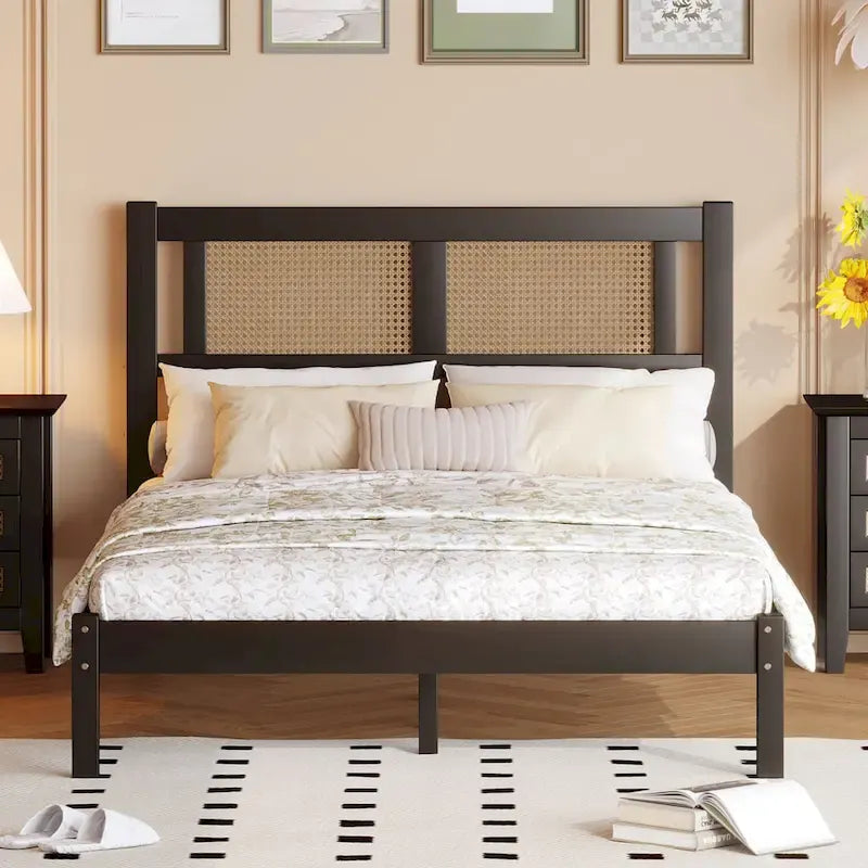 Testata letto a piattaforma in rattan bianco/nero, piazza e mezza/matrimoniale, 1 persona