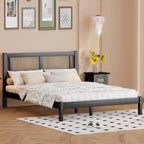 Testata letto a piattaforma in rattan bianco/nero, piazza e mezza/matrimoniale, 1 persona