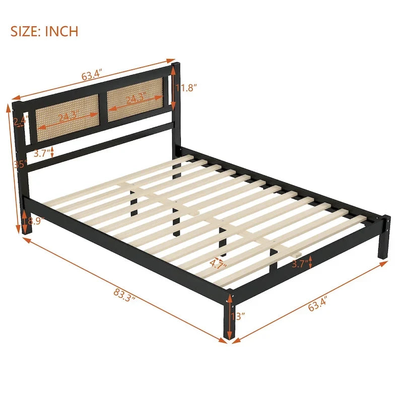 Testata letto a piattaforma in rattan bianco/nero, piazza e mezza/matrimoniale, 1 persona
