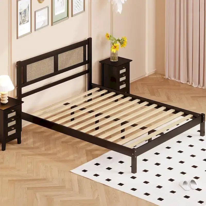Testata letto a piattaforma in rattan bianco/nero, piazza e mezza/matrimoniale, 1 persona