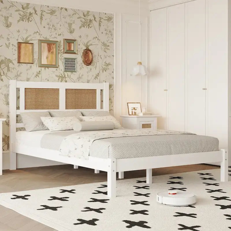 Testata letto a piattaforma in rattan bianco/nero, piazza e mezza/matrimoniale, 1 persona