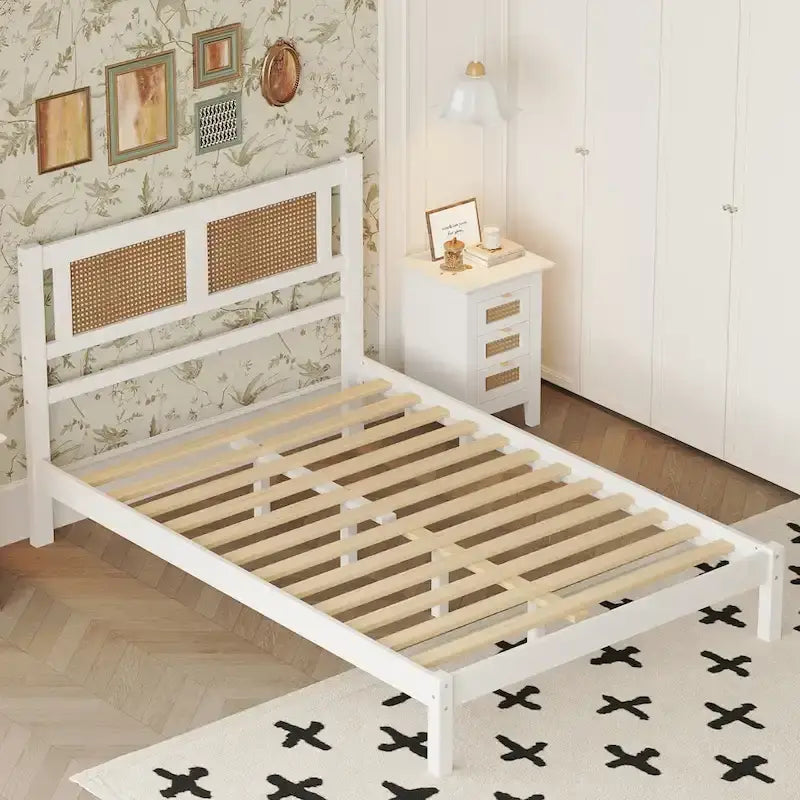 Testata letto a piattaforma in rattan bianco/nero, piazza e mezza/matrimoniale, 1 persona