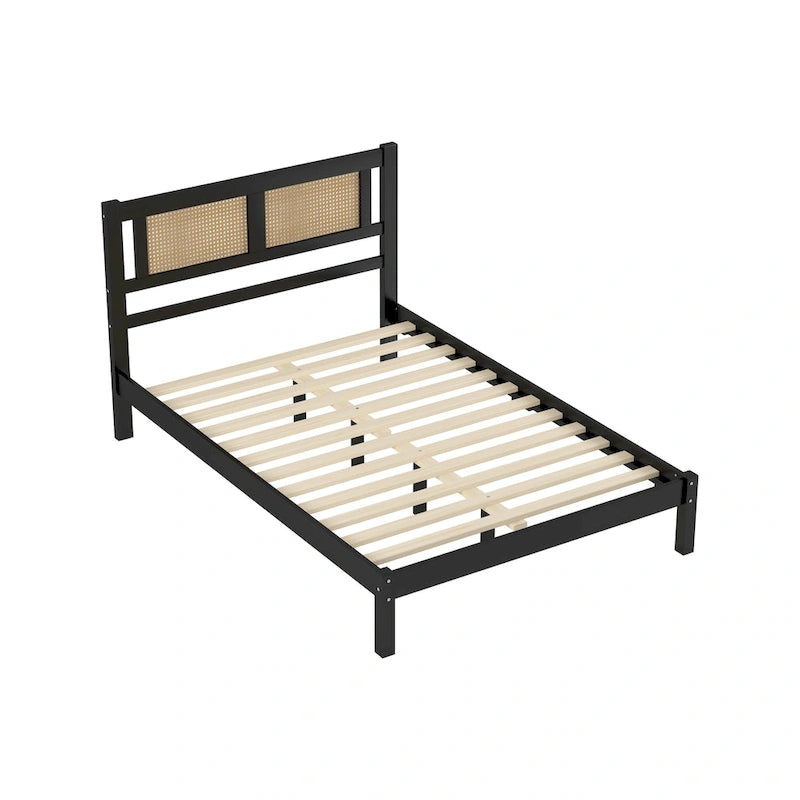 Testata letto a piattaforma in rattan bianco/nero, piazza e mezza/matrimoniale, 1 persona