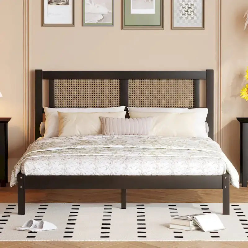 Testata letto a piattaforma in rattan bianco/nero, piazza e mezza/matrimoniale, 1 persona