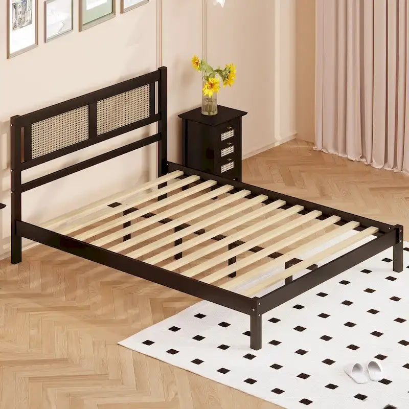 Testata letto a piattaforma in rattan bianco/nero, piazza e mezza/matrimoniale, 1 persona