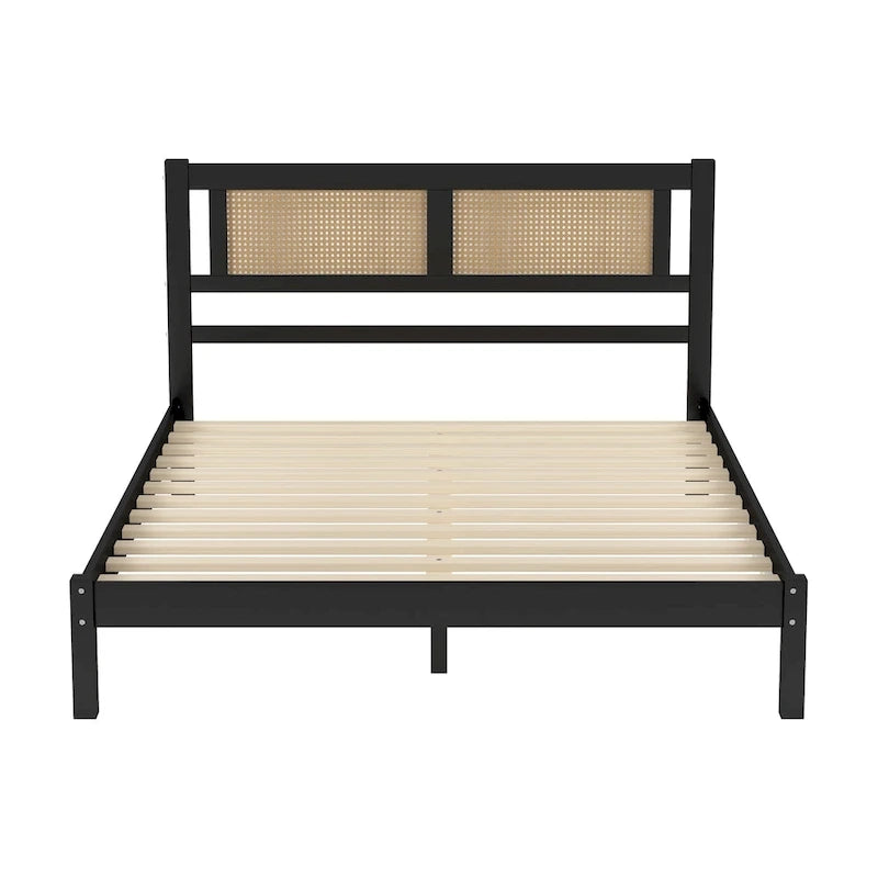 Testata letto a piattaforma in rattan bianco/nero, piazza e mezza/matrimoniale, 1 persona