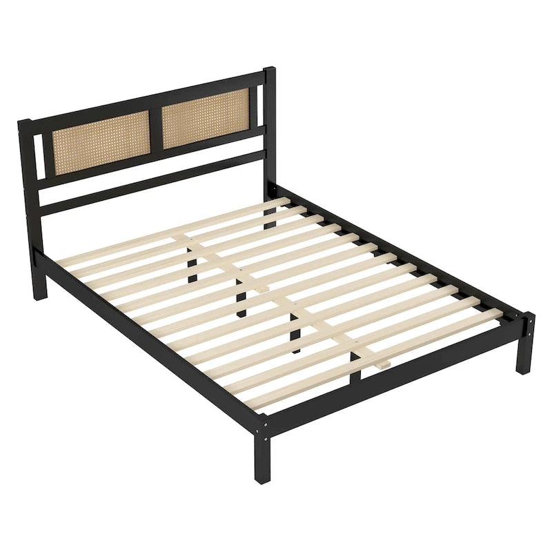 Testata letto a piattaforma in rattan bianco/nero, piazza e mezza/matrimoniale, 1 persona
