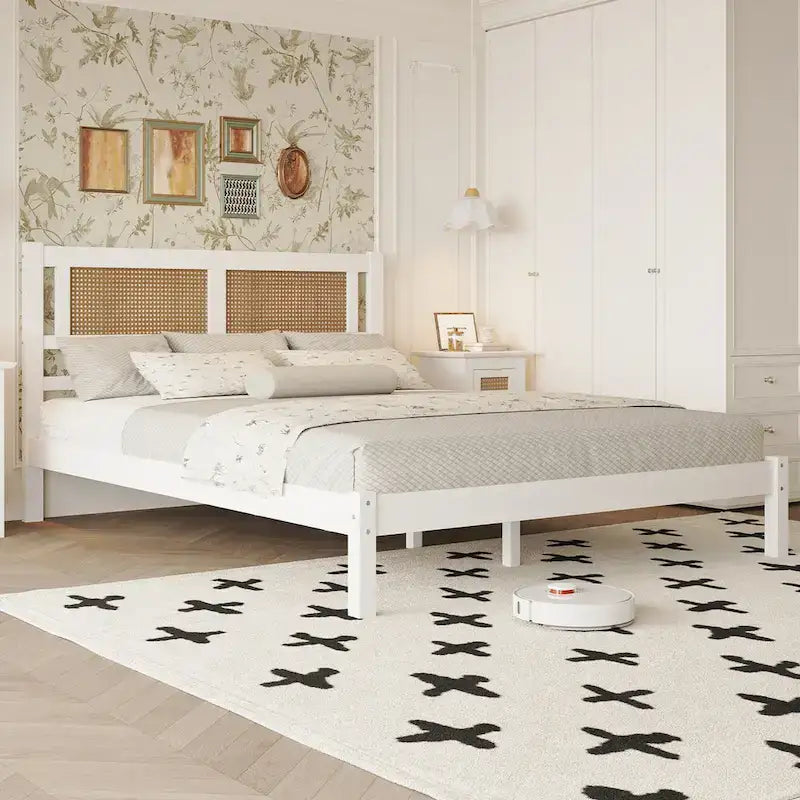 Testata letto a piattaforma in rattan bianco/nero, piazza e mezza/matrimoniale, 1 persona