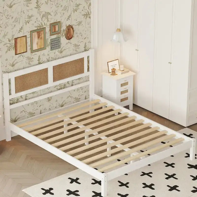 Testata letto a piattaforma in rattan bianco/nero, piazza e mezza/matrimoniale, 1 persona