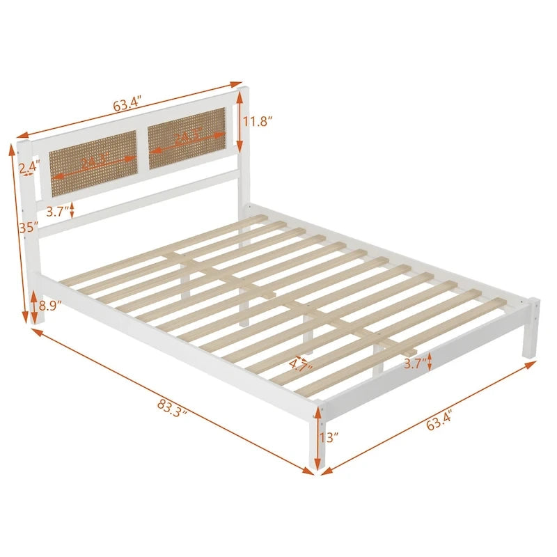 Testata letto a piattaforma in rattan bianco/nero, piazza e mezza/matrimoniale, 1 persona