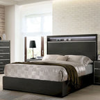 Set camera da letto grigio 3 pezzi con LED e USB – King/Queen