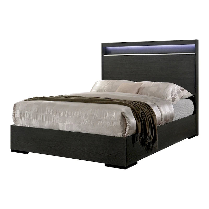 Set camera da letto grigio 3 pezzi con LED e USB – King/Queen