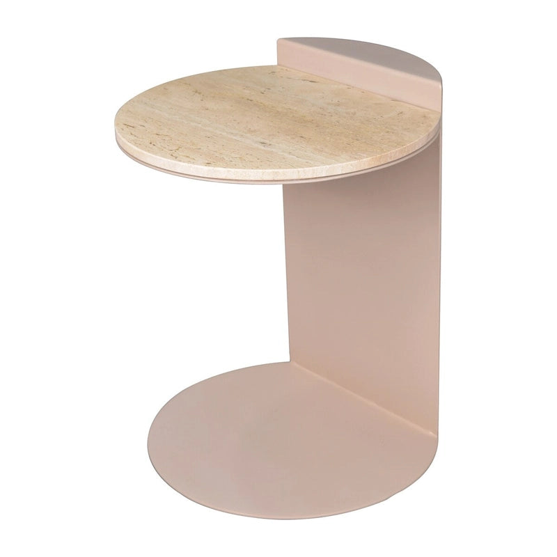 Tavolino a C con piano in marmo beige/beige rosato