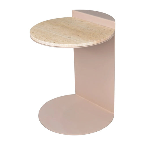 Tavolino a C con piano in marmo beige/beige rosato