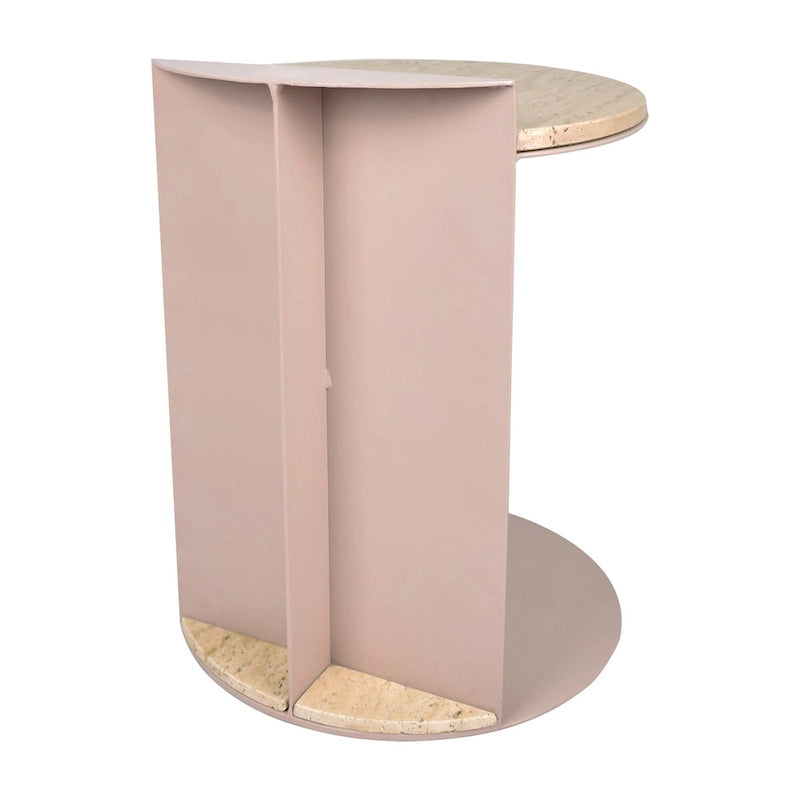 Tavolino a C con piano in marmo beige/beige rosato