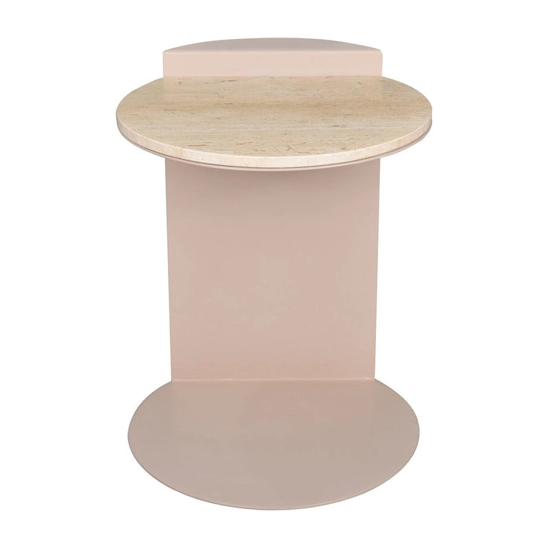 Tavolino a C con piano in marmo beige/beige rosato
