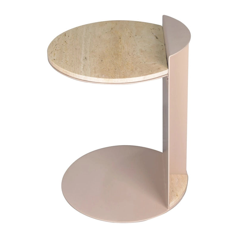Tavolino a C con piano in marmo beige/beige rosato