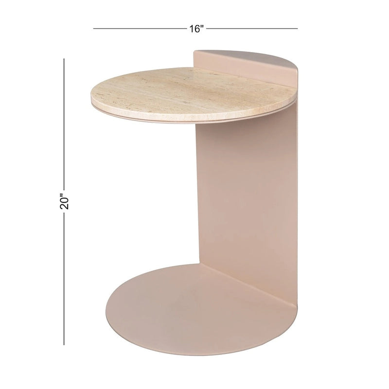 Tavolino a C con piano in marmo beige/beige rosato