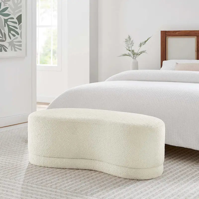 Panca Pouf Rivestita in Velluto, Avena/Ardesia/Crema/Salvia, Seduta Singola, 122 cm L