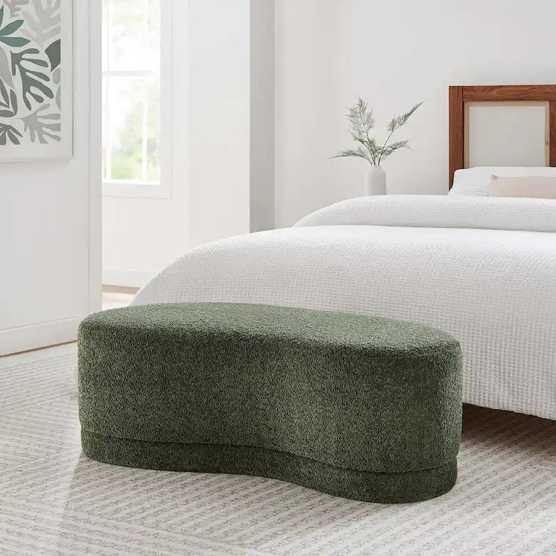 Panca Pouf Rivestita in Velluto, Avena/Ardesia/Crema/Salvia, Seduta Singola, 122 cm L