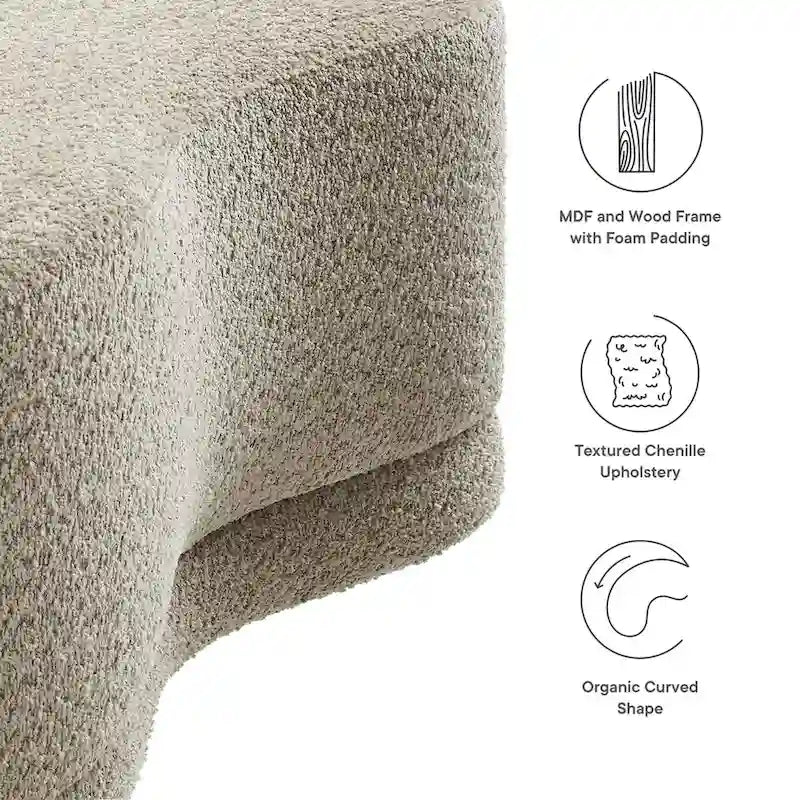 Panca Pouf Rivestita in Velluto, Avena/Ardesia/Crema/Salvia, Seduta Singola, 122 cm L