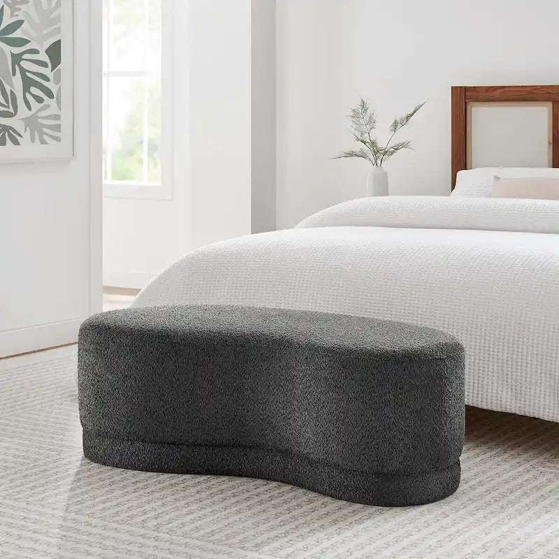 Panca Pouf Rivestita in Velluto, Avena/Ardesia/Crema/Salvia, Seduta Singola, 122 cm L