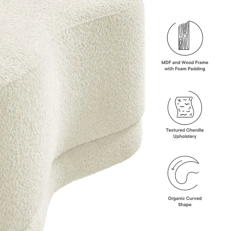 Panca Pouf Rivestita in Velluto, Avena/Ardesia/Crema/Salvia, Seduta Singola, 122 cm L