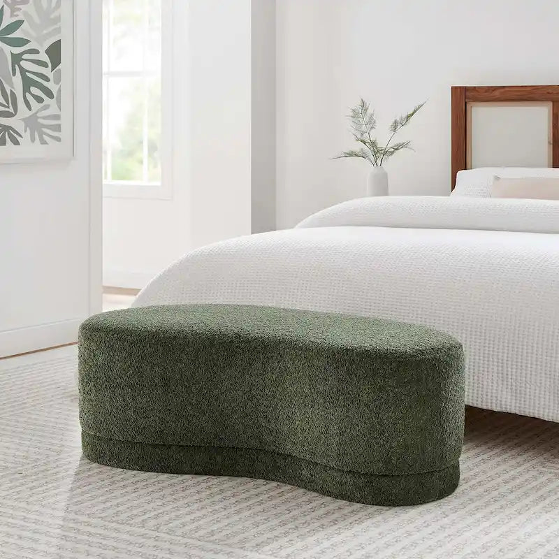 Panca Pouf Rivestita in Velluto, Avena/Ardesia/Crema/Salvia, Seduta Singola, 122 cm L