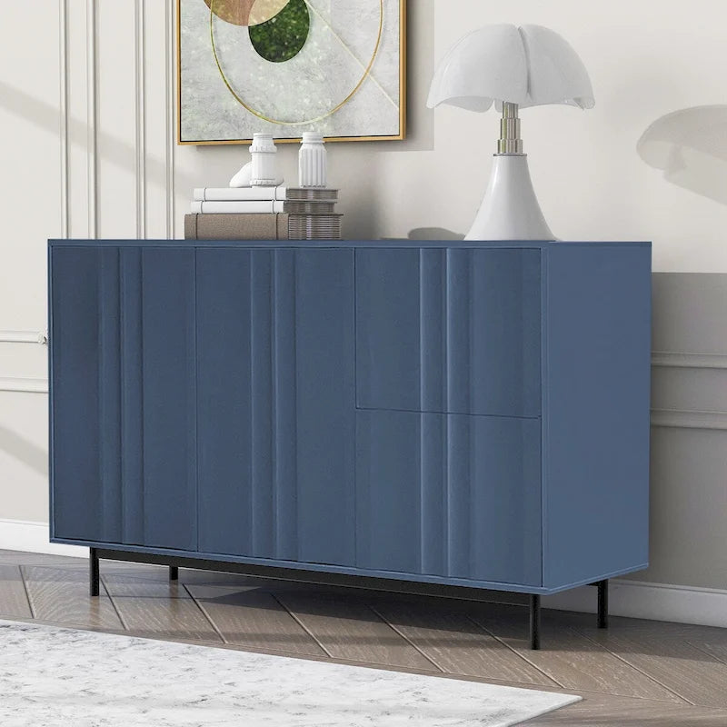 Mobile Contenitore Fantasia Onde Blu Navy/Bianco, 2 Ante e 2 Cassetti, Uso Singolo