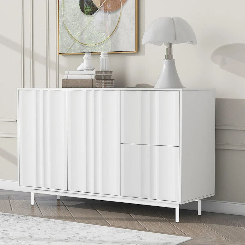 Mobile Contenitore Fantasia Onde Blu Navy/Bianco, 2 Ante e 2 Cassetti, Uso Singolo